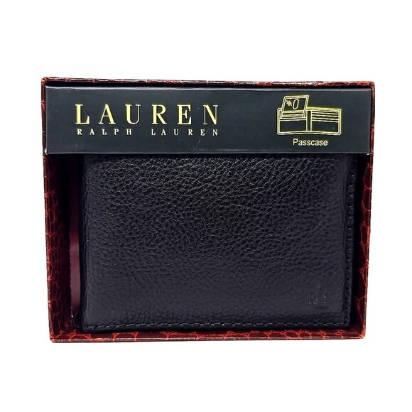 Lauren by Ralph Lauren Black Pebbled Leather Passcase Men's Wallet - Picture 1 of 8